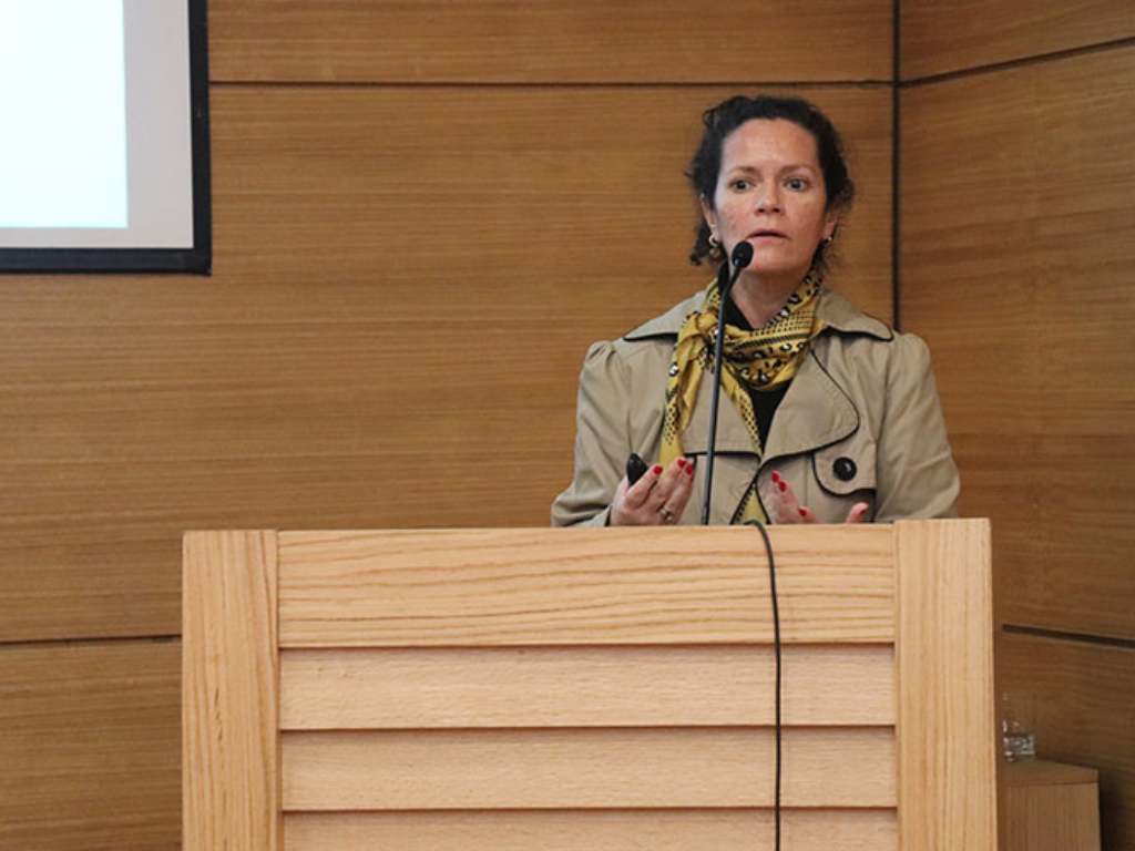 Docente de la carrera de psicología exponiendo en la charla